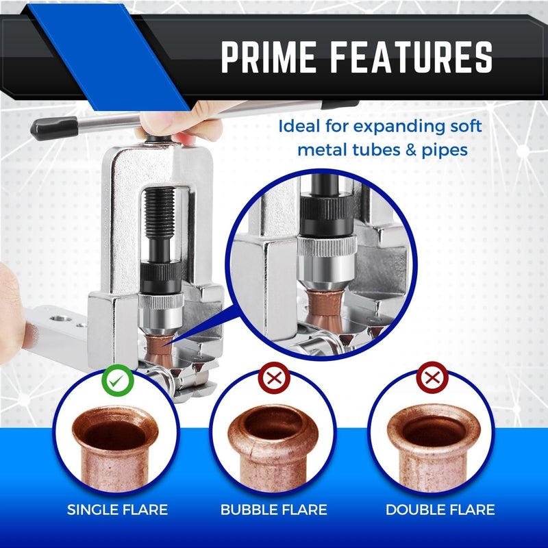 Flexzion Flaring Swaging Tool Kit - 45 Degree Brake Line Tubing Copper Brass Aluminum Mild Steel Extrusion 1/8 to 3/4 inch for HVAC Water Gas Pipe Automotive Plumbing W/Tube Cutter & Portable Case - Image 5